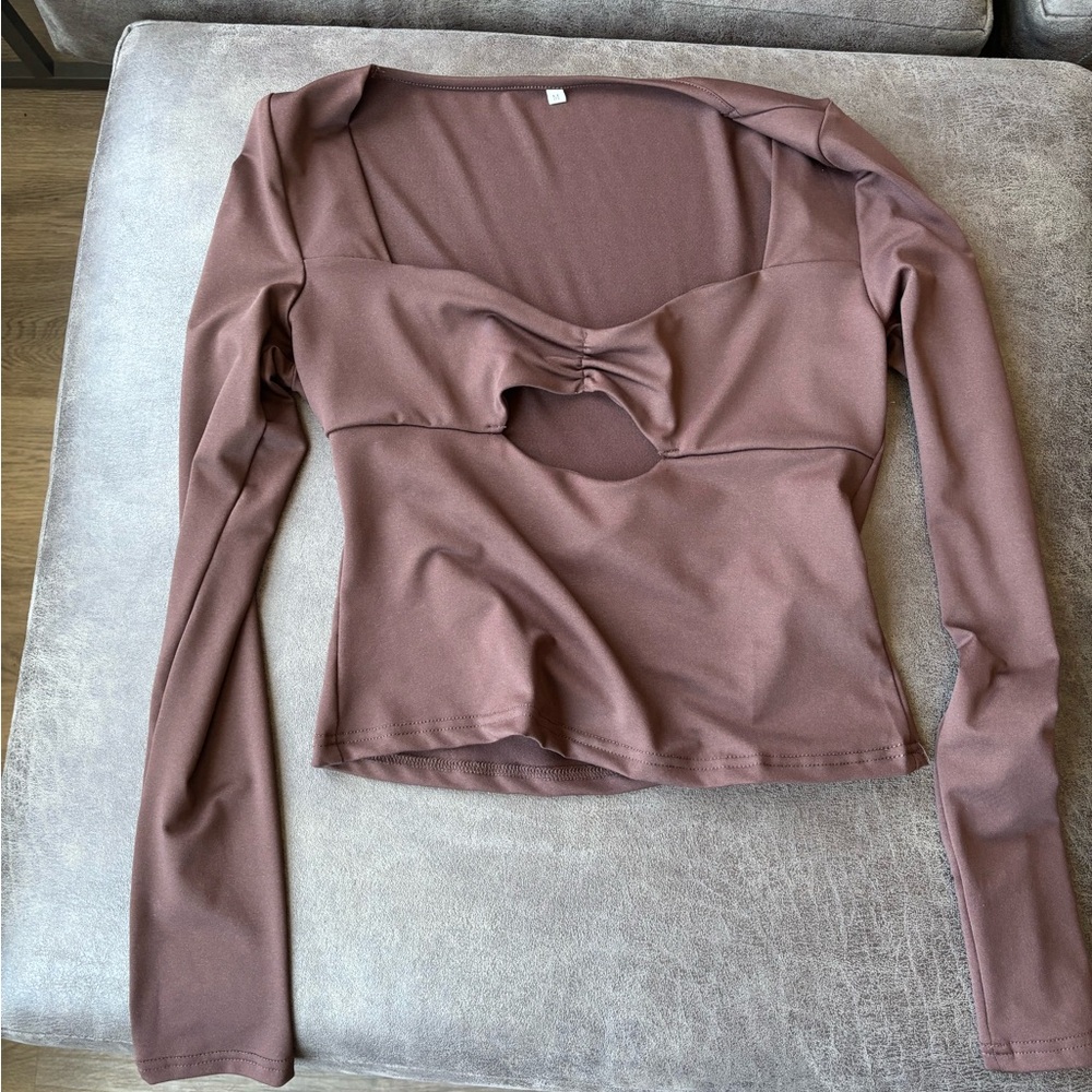 Long-Sleeve Cutout Front Top in Mauve
